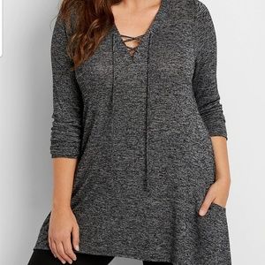 Maurices Tunic w/ Lace Up Neckline & Pockets Sz 4